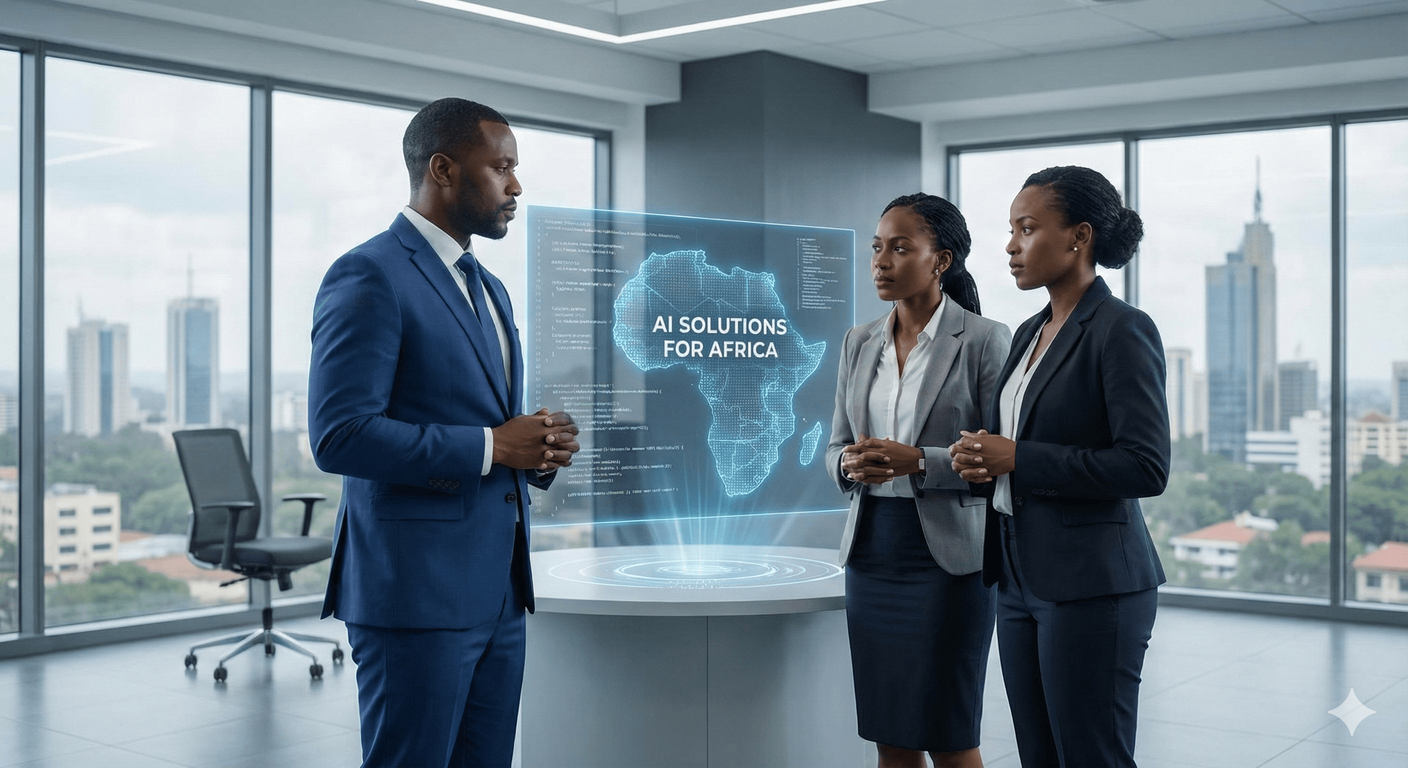 Dirigeant africain pointant vers l'avenir avec l'IA